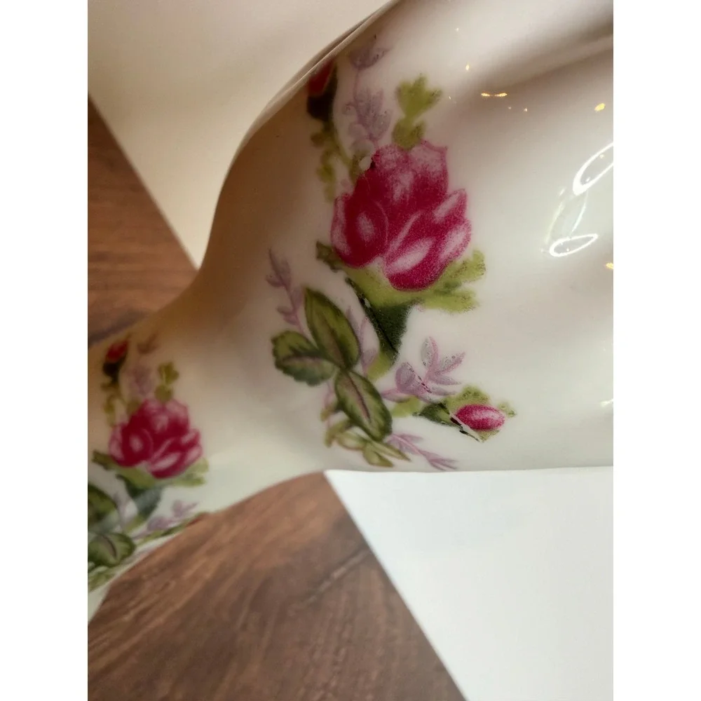 Vintage Porcelain Floral Hand Ring Holder Jewelry Display Rose Gold Trim